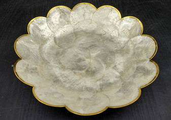 Gold Edged Round Capiz Shell Dish (One shell dish approx. 10 inches) Copyright 2024 SeashellSupply.com