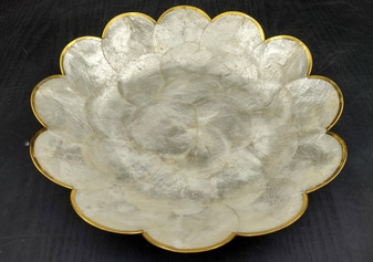Gold Edged Round Capiz Shell Dish (One shell dish approx. 10 inches) Copyright 2024 SeashellSupply.com