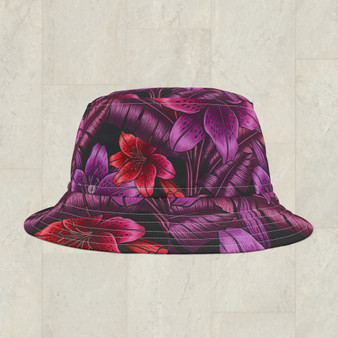 Purple Red Black Vibrant Floral Bucket Hat, Summer Hat, Festival Accessory, Beachwear, Gift for Her, Outdoor Hat - Large Sizes Available