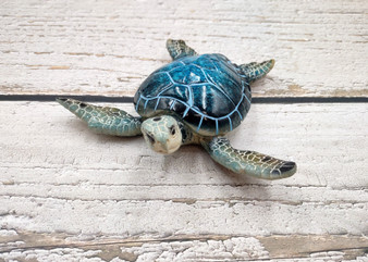 Blue Sea Turtle Figurine Painted Resin (1 turtle approx. 5.75+ inches long) Blue Painted Resin Sea Turtle Figure for coastal home decor!