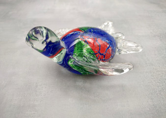 Red Green Blue Glass Sea Turtle Figurine (1 figure approx. 4.5+ inches long) Colorful Glass Sea Turtle for coastal cottage décor charm!