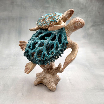 Sea Blue Mom & Baby Sea Turtles on Coral Figure (1 figure approx. 8+ inches tall) Blue Grey Sea Turtle Pair Figure for coastal home decor! Sea Blue Mom & Baby Sea Turtles on Coral Figure (1 figure approx. 8+ inches tall) Blue Grey Sea Turtle Pair Figure for coastal home decor!