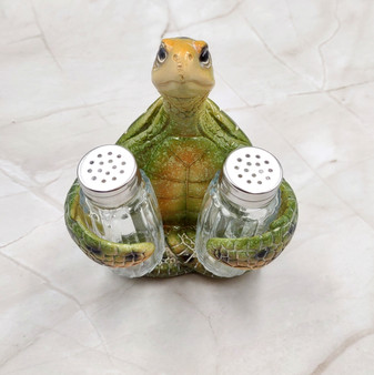 Green Sea Turtle Salt Pepper Shaker Holder Set (1 turtle approx. 5.5+ inches) Green Sea Turtle Spice Shaker Holder for kitchen or table!