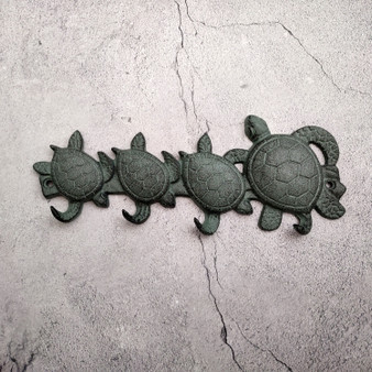 Sea Turtle Family Wall Hook Rack Cast Iron Green Patina (1 hook rack approx. 10 inches) Green Sea Turtle Hook Rack for coastal decor! Sea Turtle Family Wall Hook Rack Cast Iron Green Patina (1 hook rack approx. 10 inches) Green Sea Turtle Hook Rack for coastal decor!