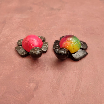 Painted Marble Stone Black Sea Turtles (set of 2 stone figures approx. 2+ inches) Carved Colorful Turtle Figurines for collecting & decor!  Copyright 2025 SeaShellSupply.com.