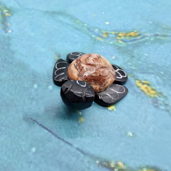 Natural Marble Stone Black Sea Turtle (1 stone figure approx. 2+ inches) Carved Marble Turtle Figurine for coastal home shelf decor!