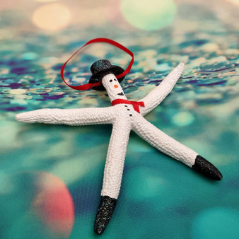 Snowman Starfish Xmas Ornament Linckia Starfish (1 seastar approx. 4-5+ inches) White Painted Starfish Snowman For Beachy Coastal Christmas!