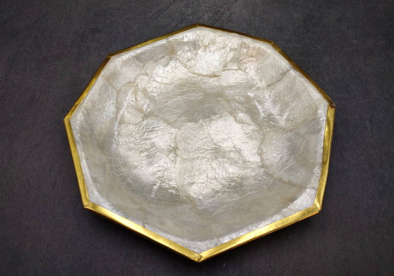 Shell Fish Octagonal Gold Edged Octagon Capiz Shell Dish (1 shell dish approx. 6.5 inches ...