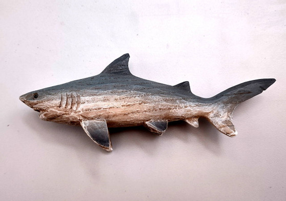 Great White Shark Figurine Wood Grain Resin (1 shark approx. 6+ inch) Brown Blue Wood Grain Shark figure for beach home décor & display!
