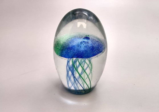 Jellyfish Glass Egg Blue Green Paperweight Glow In The Dark (One orb approx. 3.5 inches tall) Glass Jellyfish statuette a unique ocean gift!