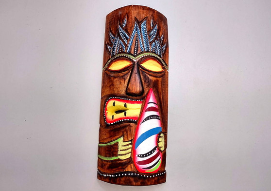 Tropical Tiki Mask Face Large Painted Wood White Surfboard (1 mask approx. 12 inches tall) Painted Tiki Mask hanging island home decoration!