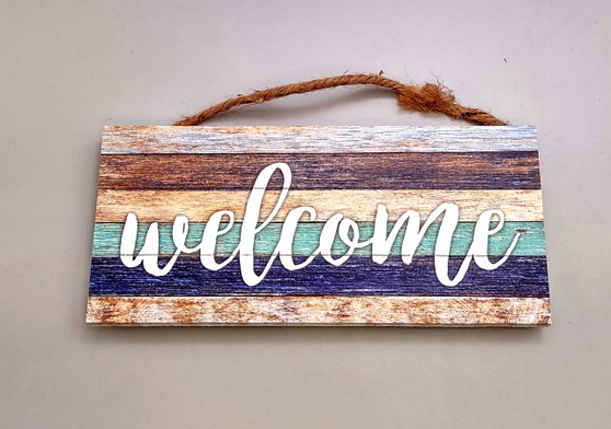 Beach Sign Welcome Colorful Weathered Painted Wood (1 sign approx. 10 inches long) Welcome To The Beach Sign coastal home wall decoration!