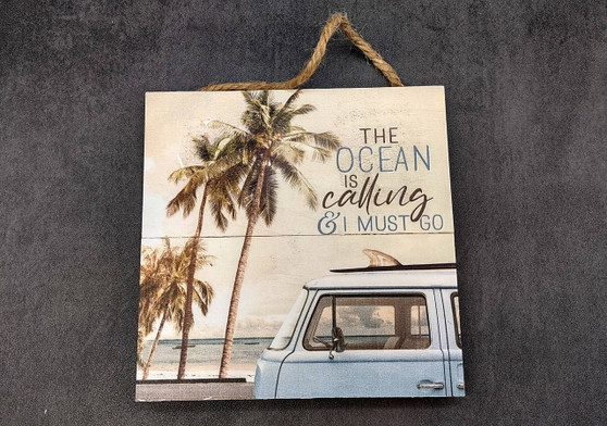 Beach Sign The Beach Is Calling And I Must Go Painted Wood (1 sign approx. 7x7 inches) Friendly ocean sign for coastal home wall decoration!