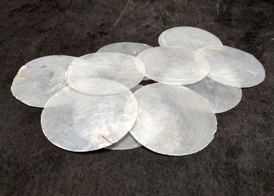 Capiz Shells Round Cut White Pearlescent Placuna Placenta (10 shells approx. 3 inch round) Windowpane Oysters for crafts decor & jewelry!