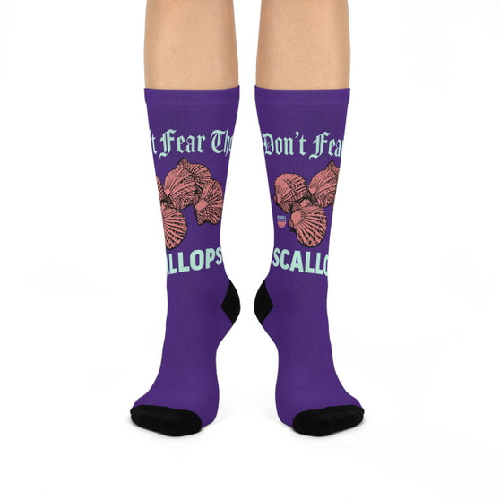 Don't Fear The Scallops Shell Graphic Socks (Purple Cushioned Crew Socks By Seashell Mart And Emporium)