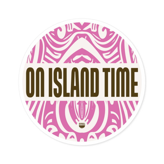 Island Time Tiki Fun Round Sticker (Premium Vinyl Tiki Sticker By Seashell Mart And Emporium) - 5 sizes