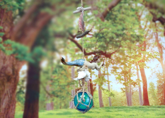 Hanging Nautical Garland Green Glass Float Mermaid Figurine Shells (1 Garland approx. 22 x 9 inches) Shell Mermaid Mobile for beachy decor! opyright 2025 SeaShellSupply.com.