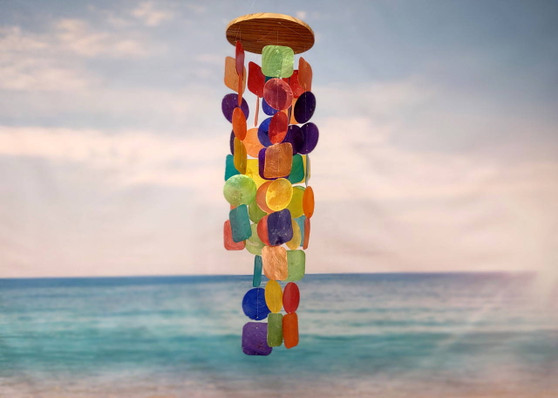 Rainbow Capiz Shell Wind Chime (1 chime approx. 21 x 5.5 inches) Colorful Capiz Shell Wind Chime adding beachside charm to any home or space! Copyright 2025 SeaShellSupply.com.