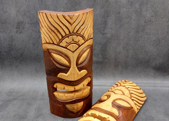 Large Unpainted Wooden Tropical Tiki Mask with Sun Crown (1 mask approx. 12 inches tall) Natural Unfinished Tiki Mask hanging wall decor!