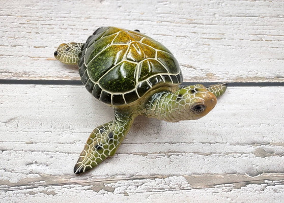 Green Sea Turtle Figurine Painted Resin (1 turtle approx. 6.5 inches long) Green Painted Resin Sea Turtle Figure for coastal home décor! Copyright 2025 SeaShellSupply.com.