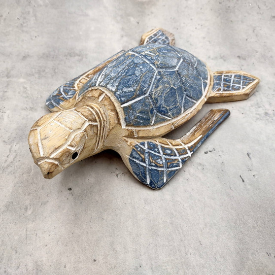Large Blue Sea Turtle Painted Wood (1 sea turtle approx. 10+ inches) Dark Blue Painted Wooden Sea Turtle Figure for home décor & display! Copyright 2025 SeaShellSupply.com.