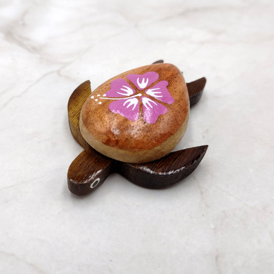 Wooden Sea Turtle Magnet Pink Hibiscus Flower (1 magnet approx. 2+ inches) Wood Sea Turtle Magnet gift for fridges cabinets doors! Copyright 2025 SeaShellSupply.com.
