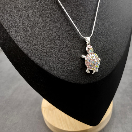 Multi Color Sea Turtle Necklace Rhinestone Pendant (approx. 16+ inches AROUND) Colorful Sea Turtle Jewelry a gift for ocean life enthusiast! Copyright 2025 SeaShellSupply.com.
