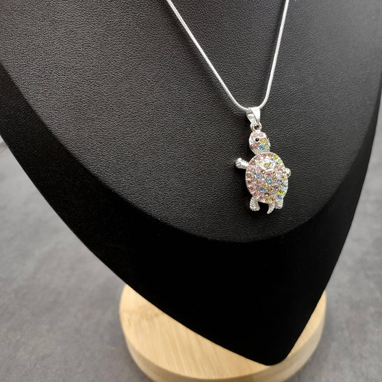 Multi Color Sea Turtle Necklace Rhinestone Pendant (approx. 16+ inches AROUND) Colorful Sea Turtle Jewelry a gift for ocean life enthusiast! Copyright 2025 SeaShellSupply.com.