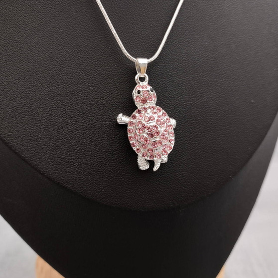 Purple Sea Turtle Necklace Silver Rhinestone Pendant (approx. 16+ inches AROUND) Plum Colored Sea Turtle Jewelry gift for ocean life lovers! Copyright 2025 SeaShellSupply.com.