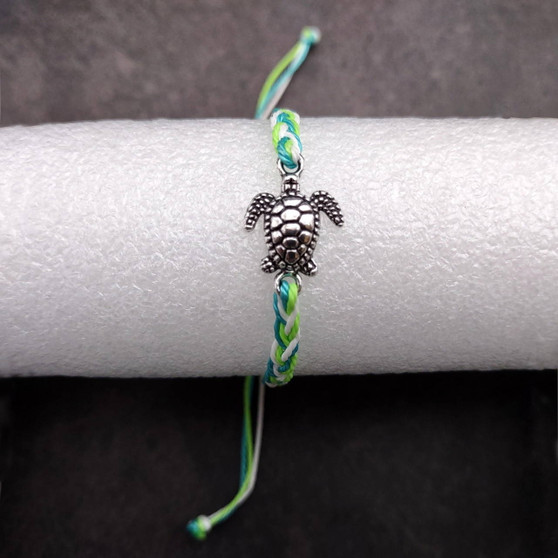 Sea Turtle Bracelet Braided Cord Teal Lime Green White (approx. 5-7+ inches AROUND) Aqua Green White String Sea Turtle Bracelet to gift! Copyright 2025 SeaShellSupply.com.