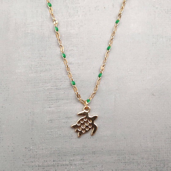 Sea Turtle Necklace Green Gold Color (1 necklace approx. 16+ inches AROUND) Gold Tone Green Sea Turtle charm necklace for gifting! Copyright 2025 SeaShellSupply.com.