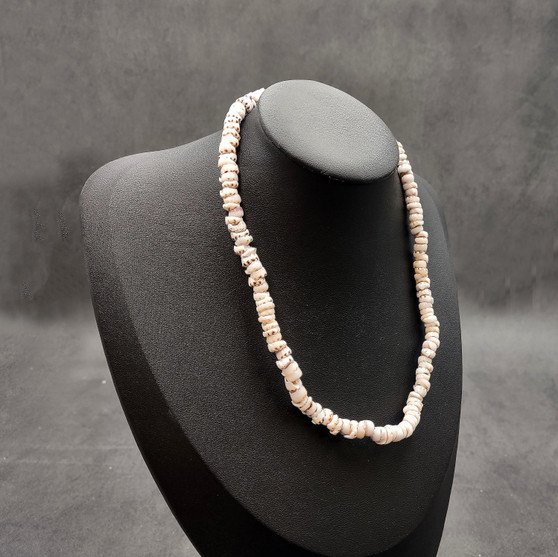 Tiger Puka Shell Necklace (16" x 5-6mm). Two white shell necklaces. Copyright 2026 SeaShellSupply.com.