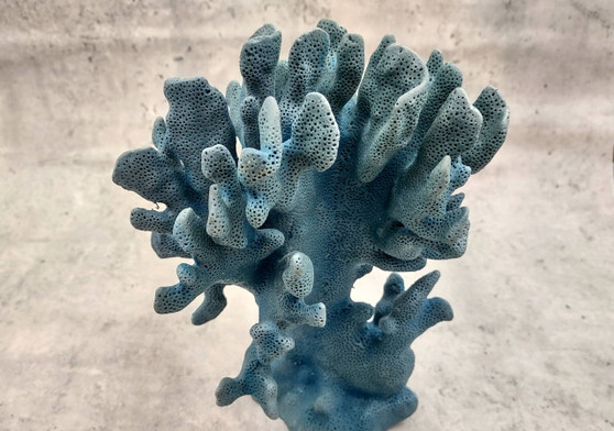 Blue Ridge FAUX Coral - Helio Coerula - (1 FAUX Coral approx. 8Wx4Dx6T inches). Blue coral with a deep texture and wide sturdy base. Copyright 2024 SeaShellSupply.com.