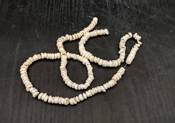 White Puka Seashell Strand (1 strand approx. 16 inches x 4-5+ mm) Beautiful shell strand perfect for a classic gift! Long necklace section of stacked puka shells. Copyright 2024 SeaShellSupply.com