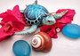 Blue Sea Turtle Figurine Painted Resin (1 turtle approx. 4+ inches long) Blue Painted Resin Sea Turtle Figure for coastal home décor! Copyright 2025 SeaShellSupply.com.