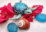 Blue Sea Turtle Figurine Painted Resin (1 turtle approx. 4+ inches long) Blue Painted Resin Sea Turtle Figure for coastal home décor!