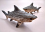Great White Shark Figurine Wood Grain Resin (1 shark approx. 6+ inch) Brown Blue Wood Grain Shark figure for beach home décor & display!