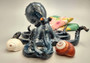 Ceramic Octopus Figurine Dark Blue Black Speckled (1 octopus approx. 6+ inch diameter) Blue Octopus statue for coastal home décor & display.