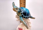 Blue Sea Turtle Figurine on Coral Painted Resin (1 turtle approx. 5+ inches) Blue Painted Resin Turtle Figure for coastal home décor!