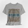 On Island Time Tiki Style Shirt Navy and Brown (Unisex Jersey Short Sleeve Tee By Seashell Mart And Emporium) - 5 colors