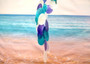 Spiral Blue Turquoise White Capiz Wind Chime (1 chime approx. 26 x 5.5 inches) Colorful Spiral Capiz Shell Chime for coastal home decor! Copyright 2025 SeaShellSupply.com.