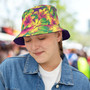 Green Yellow Orange Tropical Bucket Hat, Floral Summer Hat, Outdoor Hat, Vacation Accessory, Beachwear, Festival Gear _ Large Sizes Available