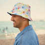 Red Blue Yellow Vibrant Seashell Bucket Hat, Stylish Summer Accessory, Beach Hat, Boho Fashion, Perfect Gift for Ocean Lovers - Large Sizes Available