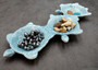 Sea Turtle Light Blue Connected Trio Plate (1 dish approx. 13.5+ inches wide) Light Aqua Sea Turtle Ceramic Dish for coastal table charm!