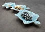 Sea Turtle Light Blue Connected Trio Plate (1 dish approx. 13.5+ inches wide) Light Aqua Sea Turtle Ceramic Dish for coastal table charm!