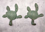 Cast Iron Green Patina Sea Turtle Wall Hook (1 cast iron hook approx. 6+ inches) Verdigris Sea Turtle Wall Hanger for coastal home decor!