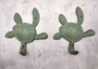 Cast Iron Green Patina Sea Turtle Wall Hook (1 cast iron hook approx. 6+ inches) Verdigris Sea Turtle Wall Hanger for coastal home decor! Copyright 2025 SeaShellSupply.com.