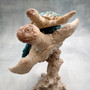 Sea Blue Mom & Baby Sea Turtles on Coral Figure (1 figure approx. 8+ inches tall) Blue Grey Sea Turtle Pair Figure for coastal home decor!