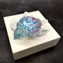 Pink Blue Sea Turtle Glass Figurine Swirl (1 turtle approx. 4+ inches long) Colorful Pink Blue Glass Sea Turtle for gifts & coastal décor! Copyright 2025 SeaShellSupply.com.