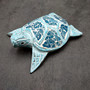 Blue Wood Sea Turtle Sea Glass Shell Figurine (1 figure approx. 6+ inches long) Mosaic Sea Glass Shell Wood Sea Turtle for home decor!